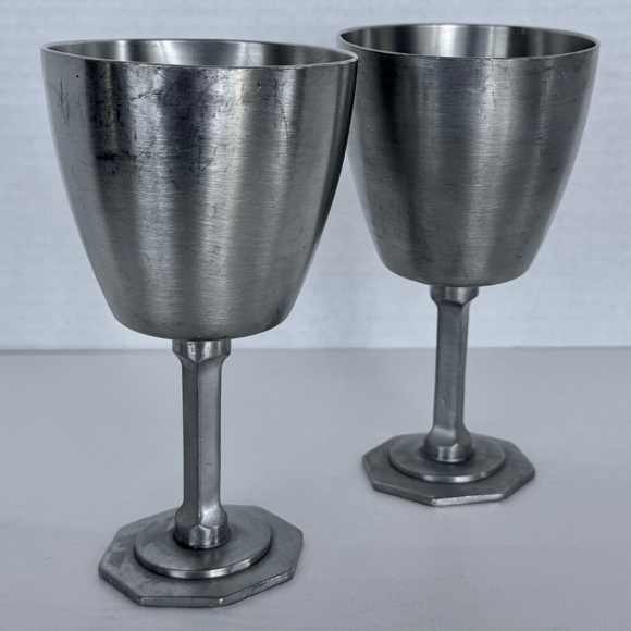 Aitkens Pewter Other - Vintage Aitkens Pewter Wine Glasses Goblets 2 Octagon Bases Matte Artisan Rustic